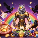 Enthralling illustration of trang chủ fabet featuring Odin with casino elements, vibrant colors and 3D effects.