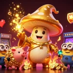 Winning at ALO8 with enchanted golden mushroom wizard and vibrant casino elements in action.